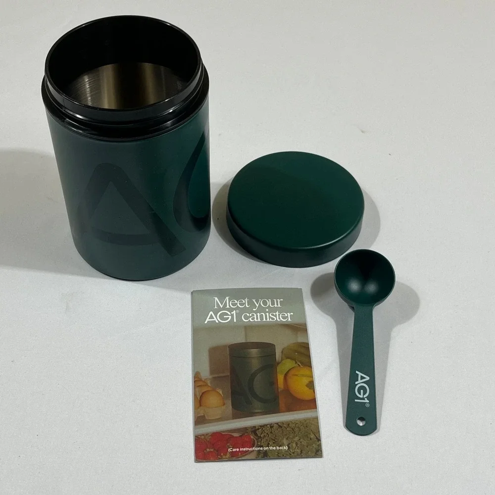 Athletic Greens AG1 Canister Set Green Metal Storage Jar with Scoop